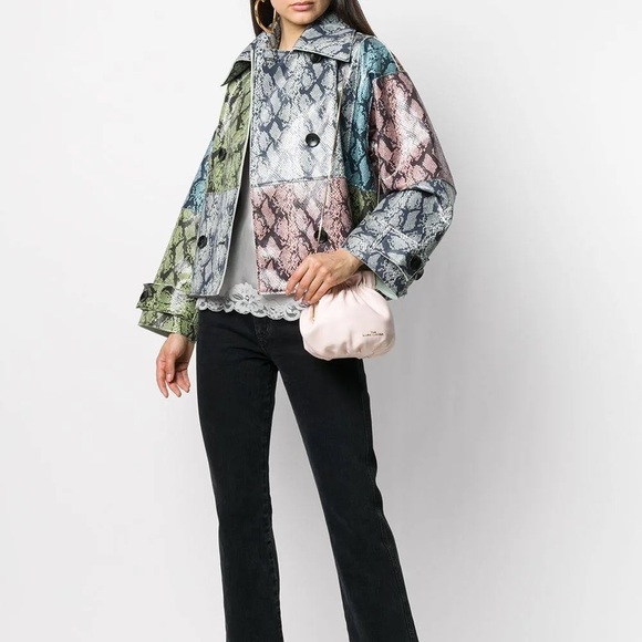 Stand Studio Jacket Angela Patchwork Snakeskin Faux Leather Trench Coat US 4 - Picture 1 of 14